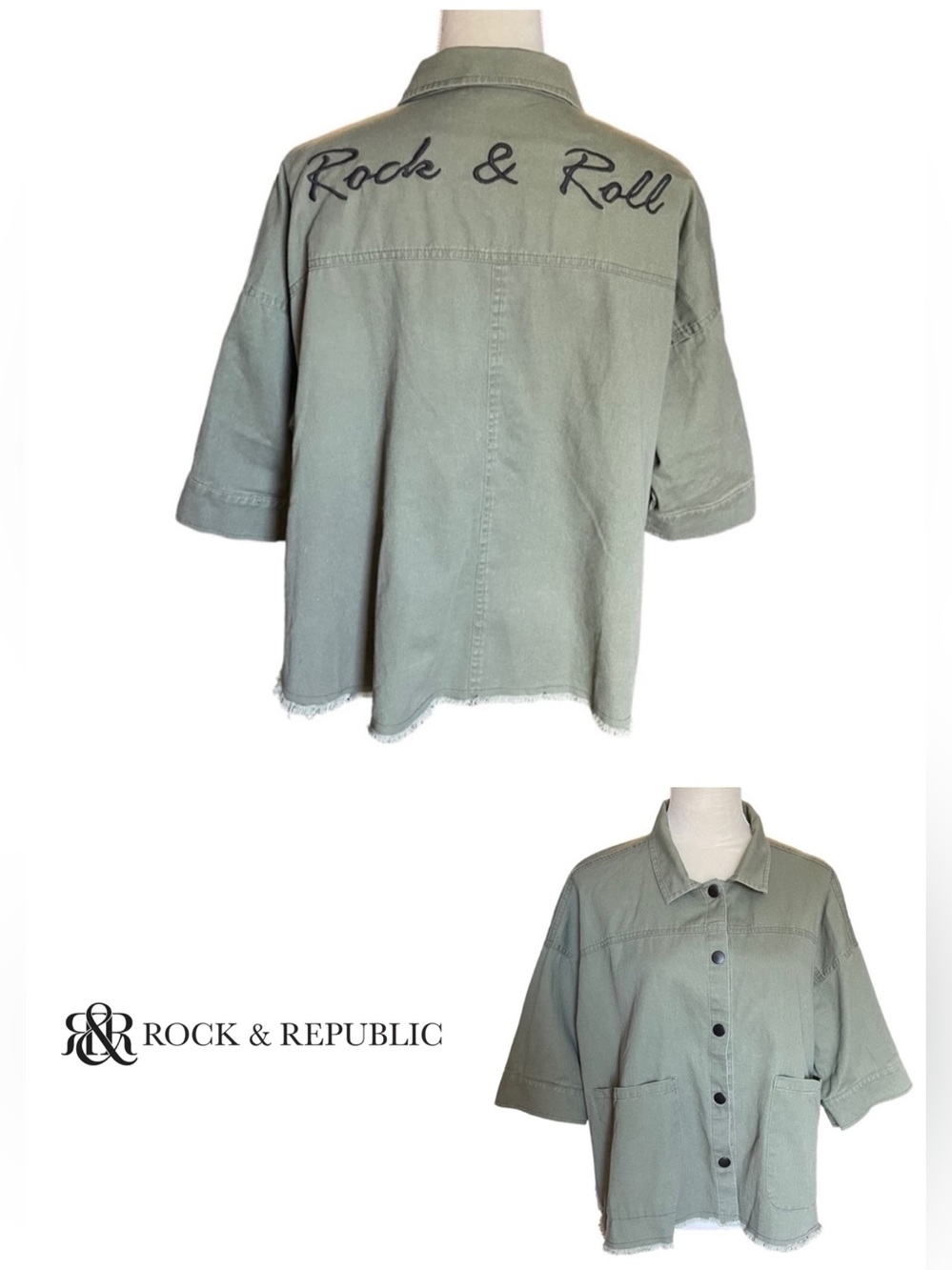 Rock & Republic Olive Green 'Rock & Roll' Short-Sleeve Utility Jacket